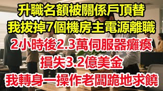 升職名額被關係戶頂替，我拔掉7個機房主電源離職，2小時後2.3萬伺服器癱瘓，損失3.2億美金，我轉身一操作老闆跪地求饒！#情感 #爽文 #職場 #生活 #總裁