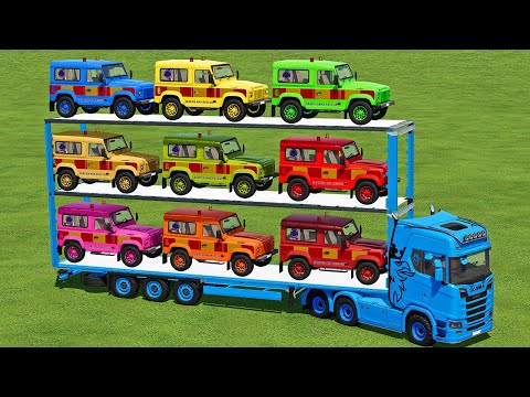 LOAD & TRANSPORT JEEP FIRE RESCUE CARS WITH SCANIA TRUCK - Farming Simulator 22