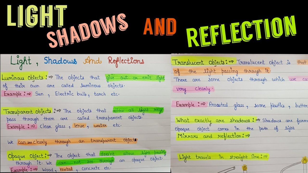 Light shadows and reflection class 6 || light shadows and reflection  || class 6 science notes