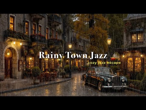 (No ADS) Autumn Rainy Town Jazz 🍂✨ Cozy Vintage Streets with Warm Lights for Sleep & Focus