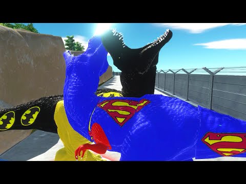 BATMAN T-REX vs SUPERMAN T-REX DEATH RUN  - Animal Revolt Battle Simulator
