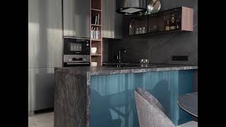 Угловая серая кухня в стиле лофт Проект 114 фото 4