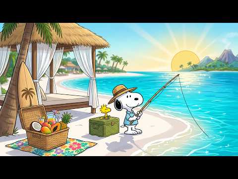 Snoopy's Tropical Island Fishing Retreat 🏝️☀️ Relaxing Beach Jazz & Ocean Breeze Ambience