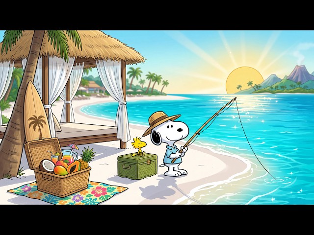 Snoopy's Tropical Island Fishing Retreat 🏝️☀️ Relaxing Beach Jazz & Ocean Breeze Ambience SDDEFAULT Thumbnail