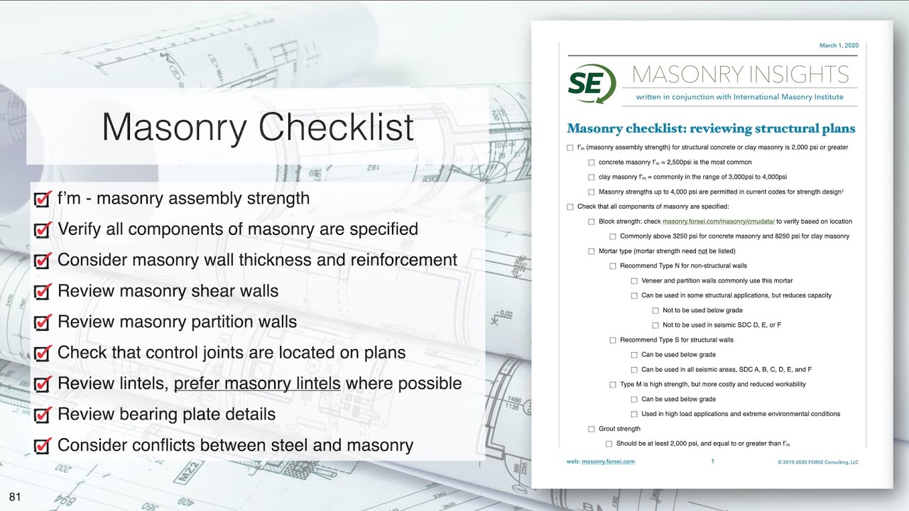Structural Masonry Design Checklist