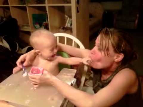 Watch video Down Syndrome Baby's first yogurt