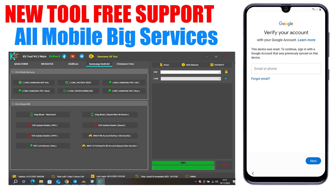 KS Tool!! New For All Mobile Samsung, Vivo , Oppo, Huawei, Redmi, FRP Unlock, Mi account Remove 
