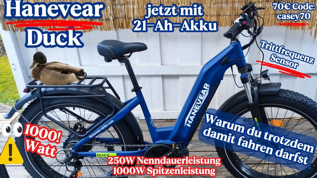 HANEVEAR Duck - 1000 Watt Heckmotor - 21Ah Akku - diese Ente macht Spaß! E-Bike Akku Monster 💰1179€