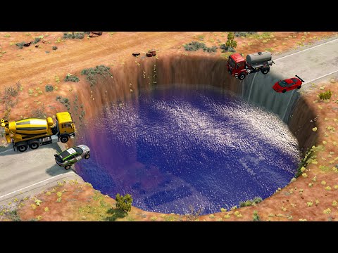 Cars vs Giant Pit Deep Water - BeamNG.Drive