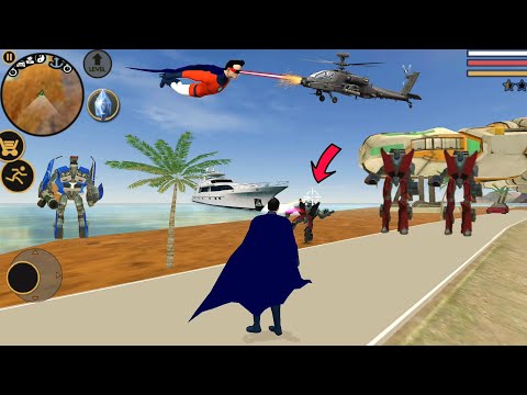 Vegas Crime Simulator (SuperHero Fight Red Car Robot) Eye Laser Destroy Helicopter - Gameplay HD