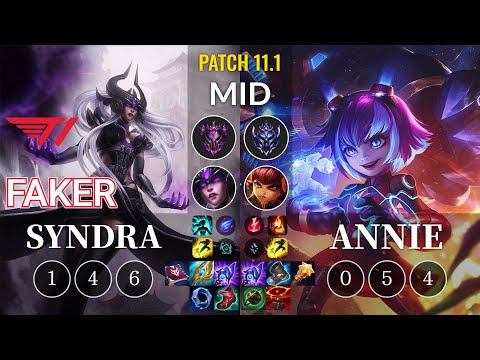 T1 Faker Syndra vs Annie Mid - KR Patch 11.1