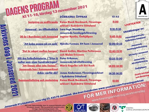 Arkivens dag Jonsered lördag 13 november 2021