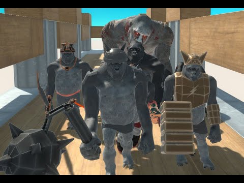 All Mutant Primates vs All Modern Humans on bridge - Animal Revolt Battle Simulator