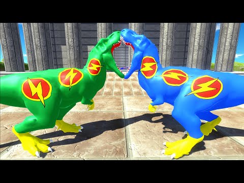 GREEN FLASH T-REX VS BLUE FLASH T-REX ANCIENT DEATH RUN - Animal Revolt Battle Simulator