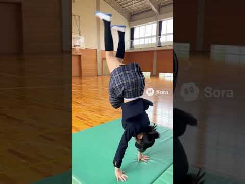 女子高生が制服で倒立に挑戦するが、、、、#ai #aiart #automobile #jk #funny #motivation