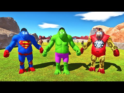 FPS DEATH RUN vs SUPERHEROES GORO with ALL WEAPONS & HP Bar - Animal Revolt Battle Simulator ARBS