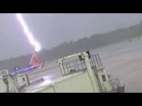Caught on Camera: Lightning Strikes Plane, Injures Worker