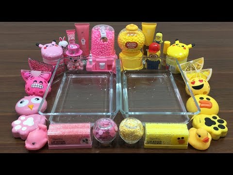 Mixing Random Things Into Clear Slime ! Pink Vs Yellow Special Series Part 9 Satisfying Slime Video