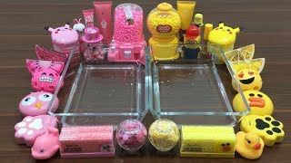 Mixing Random Things Into Clear Slime ! Pink Vs Yellow Special Series Part 9 Satisfying Slime Video