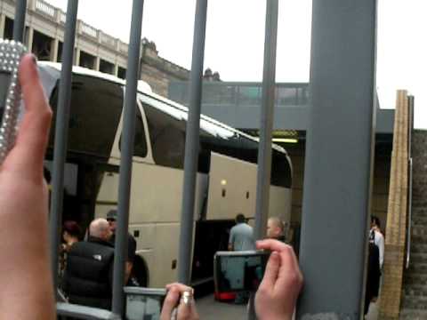 X factor Contestants getting on the tour bus in newcastle