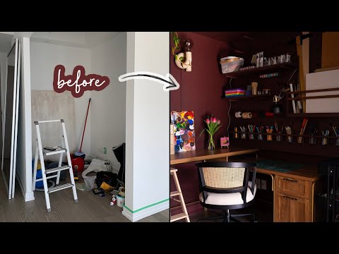 30 Sq Ft Closet Turned Home Office and Art Studio | DIY pegboard