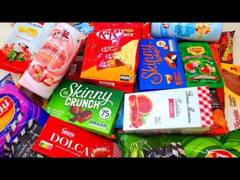 Yummy snack opening Kit kat mini mix nestle Dolca lays limited edition cotton candy skinny crunch