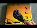 Halloween painting for beginners / How to paint a Crow / Easy painting tutorial #130