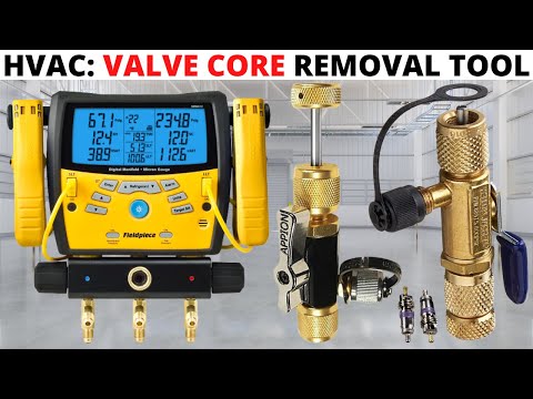 This video provides a tutorial on how to use a valve core removal tool to remove and replace Schrader valve cores in an AC system.