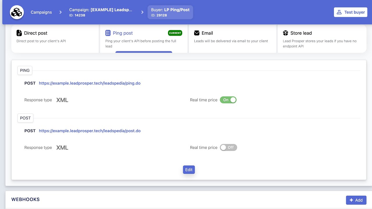 LeadsPedia Ping Post Buyer Setup