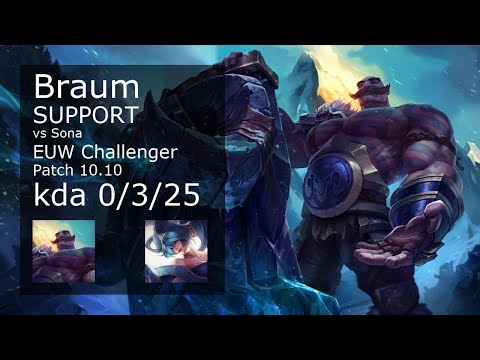 Braum Support & Aphelios vs Sona & Ezreal - EUW Challenger 0/3/25 Patch 10.10 Gameplay