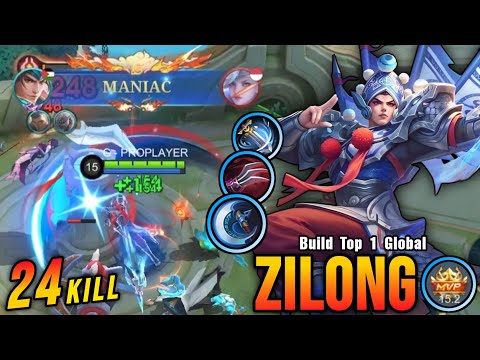 24 Kills + MANIAC!! Insane Damage Zilong Late Game No Boots Build - Build Top 1 Global Zilong ~ MLBB