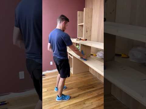 49. assembling our entire built-in desk #homerenovation #diy #woodwall #diyproject