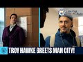 Funny Troy Hawke GREETS Man City Players Onto Their US Tour Greeters Guild