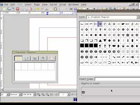Scribus: insert a Dingbats character