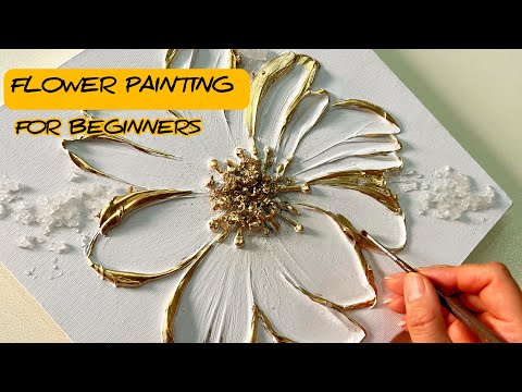1032-How to create flower with texture and crystal  on canvas |FLOWER ART