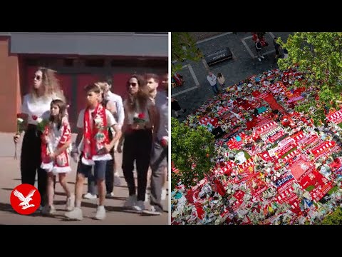 Diogo Jota's heartbroken wife and Liverpool players lay flowers at Anfield
