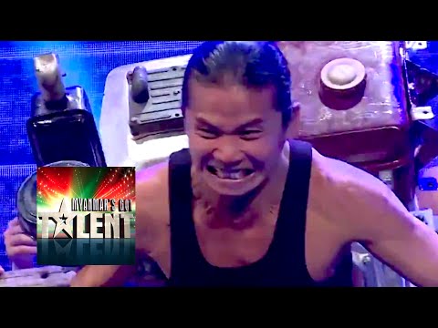 Myanmar Superman Lifts & Carries a Motorbike With His Hair! Myanmar's Got Talent 2015 Final
