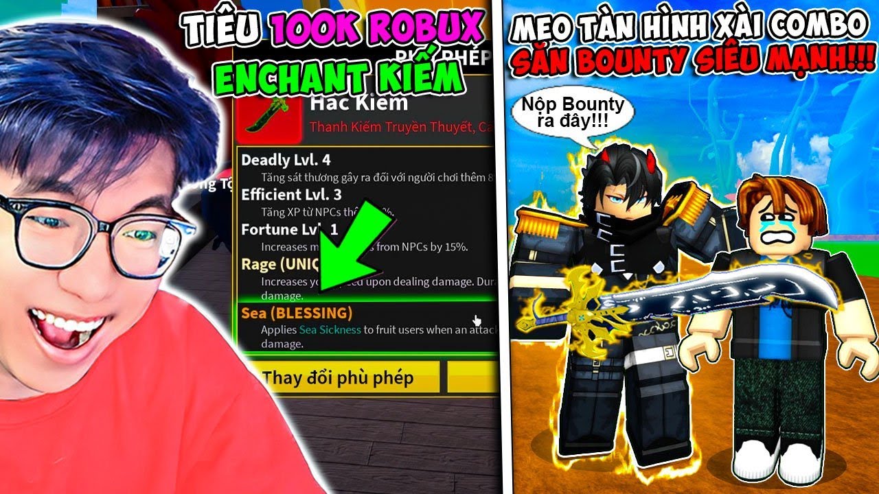 BI HUỲNH 25H SĂN BOUNTY BẰNG COMBO TÀN HÌNH BÁ ĐẠO VÀ TIÊU 100K ROBUX ENCHANT DARK BLADE