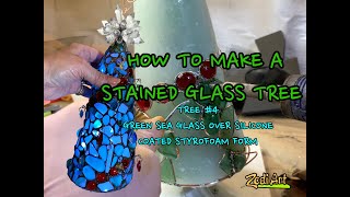 How to make a Stained Glass Tree- Tree #4- Crystal gems on Green Sea Glass.