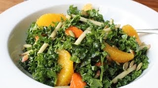 Raw Kale Salad - Sliced Raw Kale with Apples, Oranges, Persimmons & Nuts