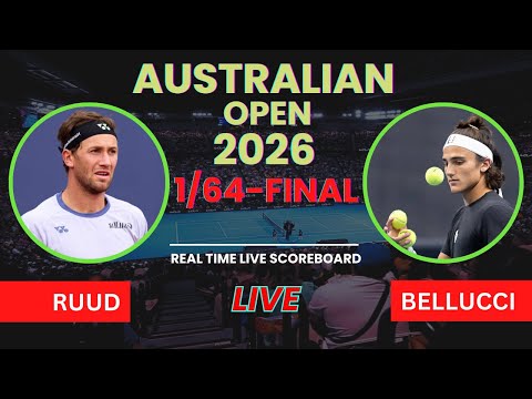 Casper Ruud vs Mattia Bellucci Live Scores | ATP Australian Open 2026 1/64-Finals