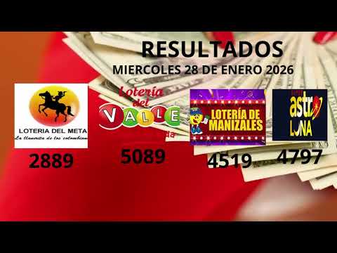 Resultados Lotería del META + VALLE  + MANIZALES + ASTRO  LUNA | hoy miércoles 28 de enero de 2026