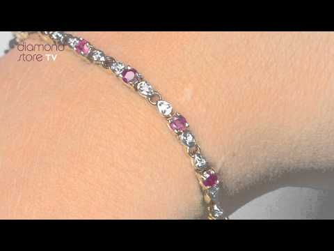 i3597 - 9K Gold Diamond and Ruby Claw Set Link Bracelet