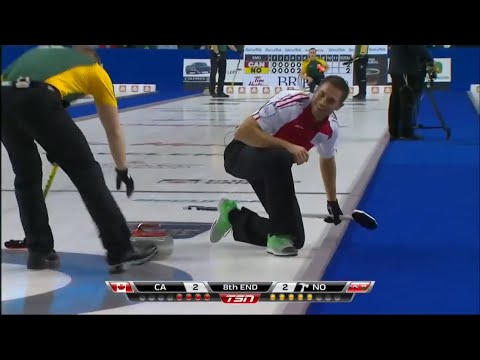 #brier2015 [F-8E] Scary fall for John Morris (CA), scary force for Brad Jacobs (NO)