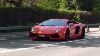 preview picture of video 'Lamborghini Aventador LP 700-4 driving over the causeway on Zurich lake. Full throttle - loud!'