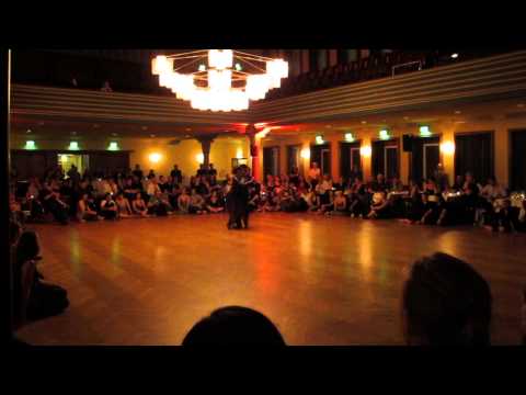  Sebastian Achaval  and  Roxana Suarez  are  dancing  to  the  vals  "  Pobre Flor  "  by  Alfredo De Angelis  at  Festivalito Tango Primavera  in  2014