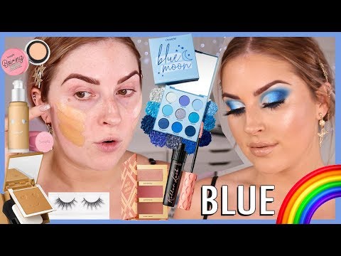 BLUE Cut Crease Tutorial w GLOWY SKIN 💦🌈 Rainbow Series Video