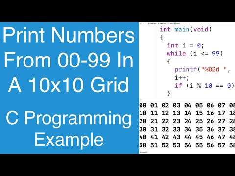 Print Numbers From 00-99 In A 10x10 Grid | C Programming Example