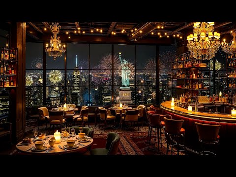 New Year's Eve Ambience in New York 🌃 Cozy Bar with Elegant Jazz Saxophone & Fireworks to Relax 🎇