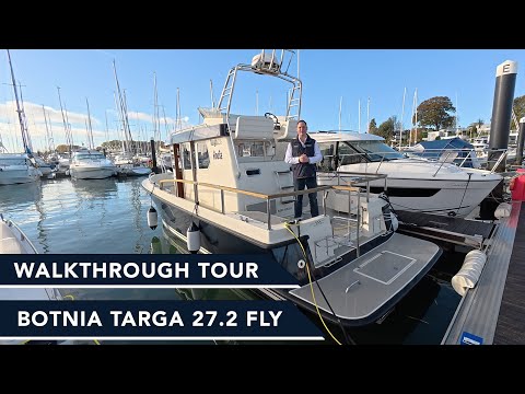 Walkthrough Yacht Tour of Botnia Targa 27.2 with D6 440hp engine boat - All Weather flybridge